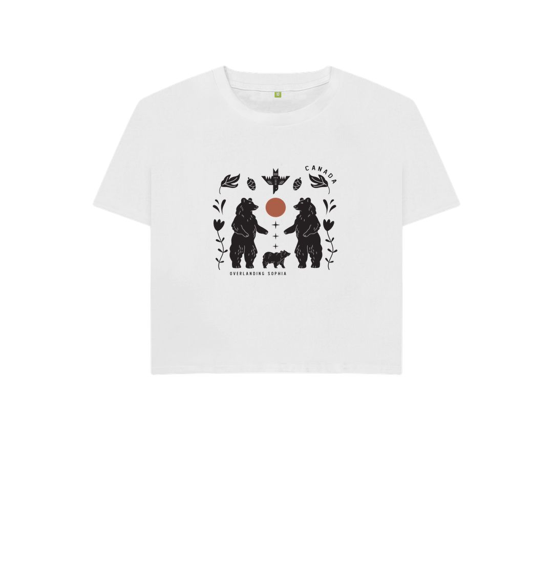 White Women's Wild Bear Folk Boxy Tee - LIMITED EDITION